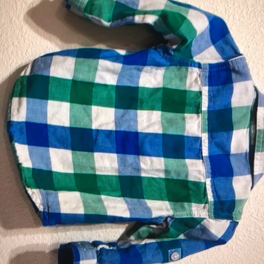 Chenckered button long sleeved boys shirt blouse - Picture 4 of 5
